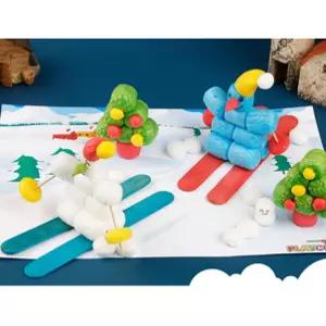 눈사람 옥수수소재 겨울 스키타는 5인용 눈사람 옥수수소재 만들기활동