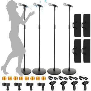 밴드 및 스튜디오 붐 암 플로어 마이크 스탠드용 릴렉스위크 4개 삼각대 스탠드 키트, 무게가 있는 원형 베이스, 휴대용 가방 4개, 노래방 교회용 클립 8개 포함 높이 31.5-67인치 조절 가능