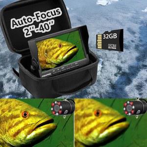 [Fis RO 2026 업그레이드] [자동 초점 2''- 40''] 수중 낚시 카메라, DVR 32GB, 1200TVL, 얼음 카메라 물고기 탐지기, 어두운 곳을 위한 IR+LED 조명, 4500mAh w / [예비 충전 포트], 65피트