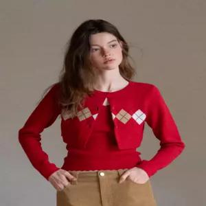 아가일 레드 여성용 스웨터 에그카 탱크탑 여성 레드톤