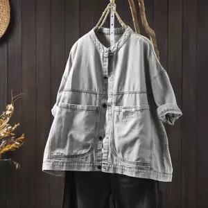 타노스여자 데일리룩 자켓 데님 여름 빅포켓 코트 5부 빈티지 슬림핏 빅사이즈 KUK2