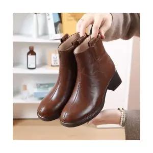 올요아 여자 키작녀 플랫워커 리얼 가죽 워커 첼시부츠 통굽 플랫폼 부츠 꾹5