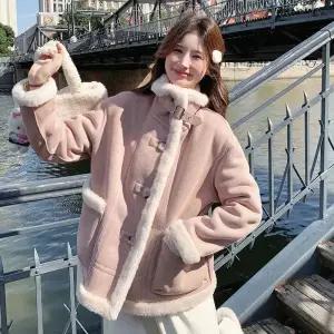 블랙팬서 여성용 핑크 램스울 코트 OPH1