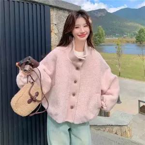 블랙팬서 여친 컨트롤 램스울 퍼 하이넥 일체형 코트 PINK OPH1