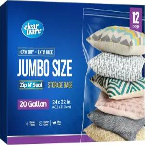 12 카운트 - 지퍼 상단이 있는 대형 비닐봉지 20갤런 크기 24인치 x 32인치 초대형 보관 가방 의류 여행