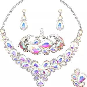 QYJ 여성 목걸이 오스트리아 방울 결혼식 팔찌 주얼리 댕글 유리 크리스탈 신부 눈물 세트 들러리용 귀걸이