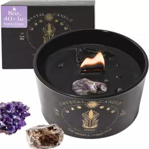 여성용 블랙 크리스탈 캔들 - 내추럴 소이 왁스로 크래킹하는 8온스 우드 윅 명상을 위한 고급스러운
