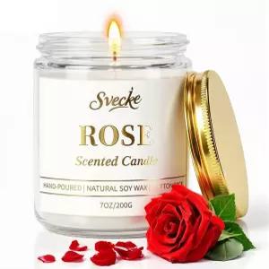 SVECK 로즈 향초 7온스 소이 왁스 병 캔들 롱 버닝 아로마테라피 가정용 침실 선물 여성 남성 집들이 새