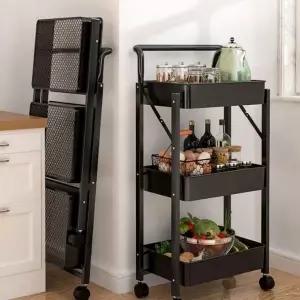 [골드스마일]접이식 바퀴 수납 트롤리 이동식 회전 정리함 수납장