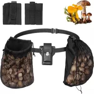 조절 가능한 허리 밴드가 있는 프로텍트 취미 버섯 채집 가방 키트 - 접이식 메쉬 백 2개 및 가죽 도구