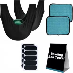 노리룬 8 in 1 볼링공 청소 키트 연마 파우치 2개 극세사 타월 핑거 테이프 시트 2장(10개) 뻣뻣한 브러시