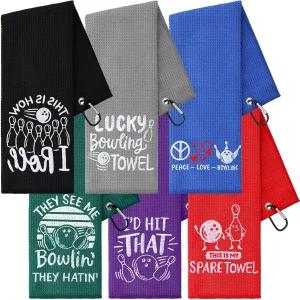 VitalCozy 6개 볼링공 타월과 그로밋이 포함된 재미있는 자수 극세사 래그는 남성 여성 애호가를 위한