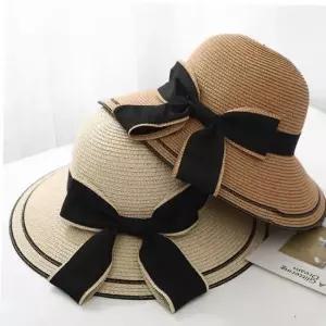 여자버킷햇 리본 포인트 여자 밀짚 버킷햇 휴양지 나들이 모자