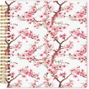 WARDOS 벚꽃 스파이럴 노트북 저널 5.5x8.3 여성용 핑크 플로럴 일본 플라워 선물 오피스 용품