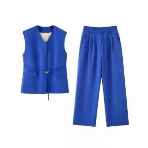 와칸다 여성용 여자 가을 투피스 정장세트 세트 긴바지 조끼 카디건 끈 넥 KKE3