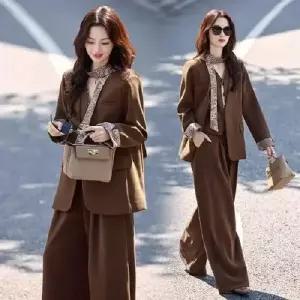 와칸다 여성 여성용 팬츠 민소매 정장풍 와이드 정장세트 춘추복 조끼 세트 3종 KKE3