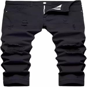 HENGAO 남성용 찢어진 청바지 슬림 핏 스트레이트 데님 팬츠