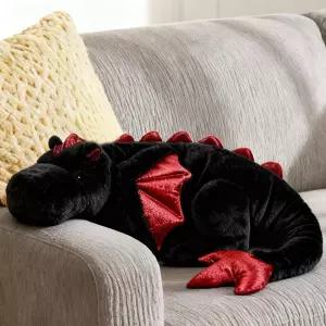 ARELUX 대형 36인치 귀여운 용 인형 장난감 부드러운 검은 익룡 날개 달린 퍼지 공룡 베개 친구 가족을