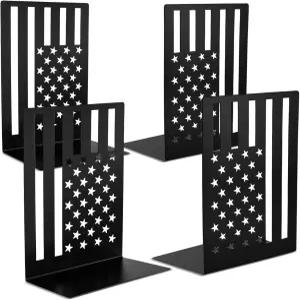 AceOrbit 4팩 대형 금속 책꽂이용 무거운 6.7인치 장식용 블랙 애국적 미국 국기 스토퍼 칸막이 현충일