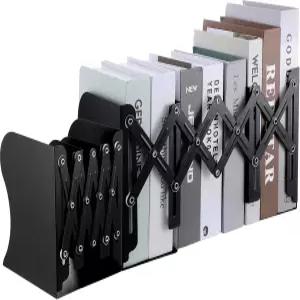 2PCS 헤비 듀티 메탈 북엔드 미끄럼 방지 패드가 있는 선반 및 책상용 조절 가능한 책 정리함 3칸 최대