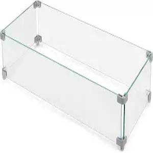 NUU 가든 27.6인치 x 11.7인치 6.5인치 직사각형 파이어 피트 윈드 가드 투명 강화 유리 광택 알루미늄