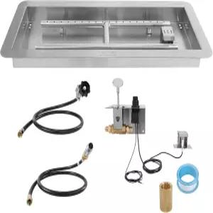 VEVOR 24 x 8 인치 드롭 인 파이어 피트 팬 직사각형 스테인리스 스틸 버너 키트 실내 또는 실외용 프로판