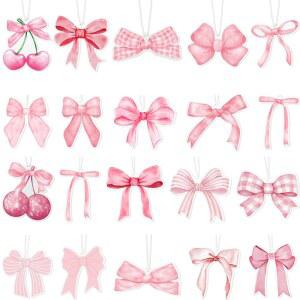 Dansib 코케트 보우 자동차 공기 청정기 20개, 핑크 리본 모양 코케트 미적 벽걸이 자동차 장식품 핑크 보우 자동차 백미러 펜던트 냄새 제거, 방향제, 혼합