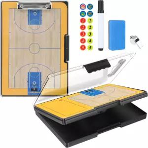 코치용 농구 클립보드 - 마그네틱 조각 마커 지우개 휘슬 및 클리어 뷰 드라이 이레이즈 보관함이 있는