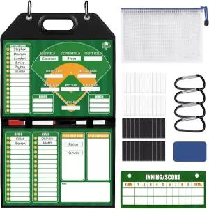 더그아웃용 마그네틱 야구 라인업 보드 가죽 커버 휴대용 손잡이가 있는 접이식 및 소프트볼 코칭 카드