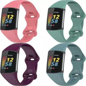 핏비트 차지 6 시계 밴드 소프트 슬림 실리콘 방수 스포츠 스트랩 교체 손목 호환되는 QHBAMD 4 팩 5/6