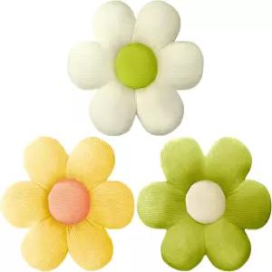 Sratte 3개 꽃 베개 모양 던지기 귀여운 데이지 플러시 장식용 바닥 시트 쿠션 침실용 소파 의자 초록 노랑