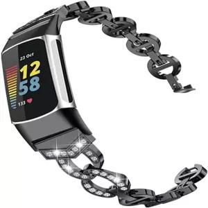 여성용 핏비트 차지 5 밴드 슬림 크리스탈 블링 글리터 다이아몬드 라인스톤 주얼리 스포츠 손목 교체용