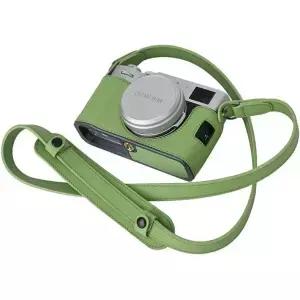 X100VI 케이스 BMAOLONGB 수제 리얼 가죽 메탈 하단 하프 카메라 가방 커버 후지필름 녹색 넥 스트랩 포함