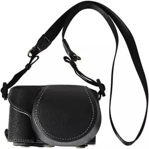 BMAOLONGB ZV-E10 케이스 소니 알파 수제 PU 가죽 전신 카메라 가방 커버 하단 개방 버전 넥 스트랩 블랙