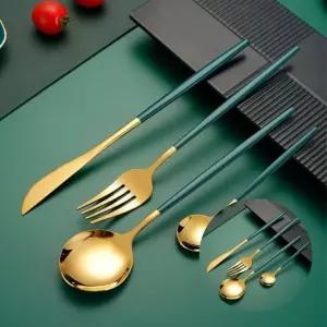 6인 커트러리 세트 24p 골드 그린 스테이크나이프포크세트 카페커트러리아이스크림스푼