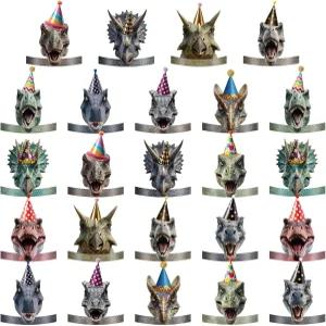 소션 24팩 공룡 파티 모자 디노 생일 종이 현실적인 머리띠 왕관 정글 동물 장식 코스프레 사진 부스 소품