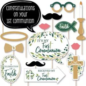 빅 닷 오브 해피니스 퍼스트 성찬 우아한 십자가 - 종교 파티 사진 부스 소품 키트 20 카운트