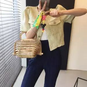 헐크 여자 하프 여름 코트 라운드 투포켓 믹스 트위드 쇼트 KKE2