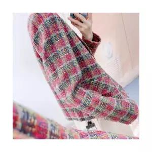 헐크 여성 여친 코트 하프 가을 체크 트위드 반팔 KKE2