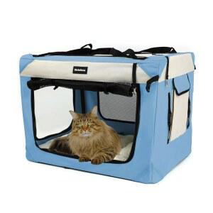 [미국배송] 시블포스 접이식 여행용 개 상자 휴대용 부드러운 측면 반려동물 사육장 초대형 고양이 캐리어(실내 및 실외용 푹신한 털 매트 포함) 스카이 블루 28X20X20인치