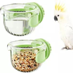 앵무새 모이통 세트 - 새장용 2피스 매달린 코카티엘 러브버드 마코 및 기타 애완용 새(녹색)에 적합합니다