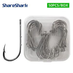 쉐어샤크호환 50개입/박스 92247 고탄소강 낚시바늘 롱 핸들 미늘형 곡선 입구