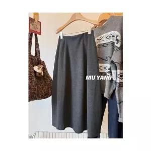 엘럽 여성용 정장 스커트 오버올 울 원단 실크 함유 캐시미어 미디엄 롱 날씬 박템1