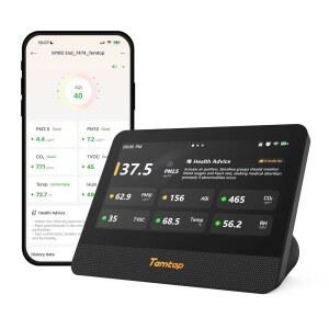 [미국배송] 실내 공기를 위한 템탑 M100 2세대 공기질 모니터 7인치 터치스크린 PM2.5용 실시간 테스터기 CO2 TVOC 온도 및 습도 WIFI 앱 스마트 인사이트를 통한 멀티룸 모니터링