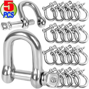 5/1피스 D형 강스틸 샤클 다용도 헤비 듀티 버클 나사 핀 포함 체인 와이어 로프 캠핑용 M4-M8 하드웨어 훅