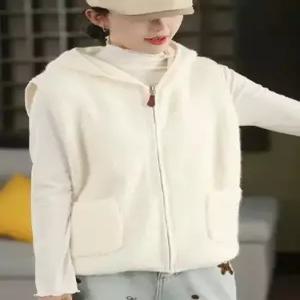 여성용 니트 빈티지 민소매 기모 솔리드 조끼 후드 패딩 베스트 도톰 나시 ST1