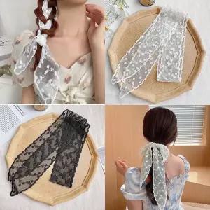 웨이빙스카프 넥웨어 포인트 시스루 망사 레이스 스카프 시스루스카프 블랙스카프