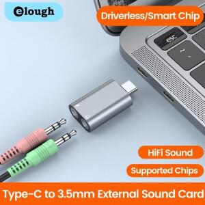 Elough Type C ~ 3.5mm 외부 사운드 카드 어댑터 USB 오디오 변환기 휴대폰 노트북 헤드폰 마이크에 적합