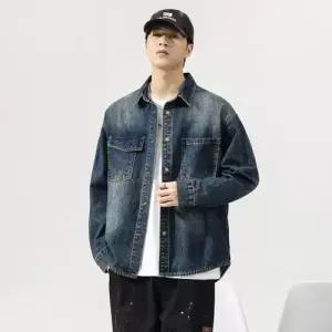 가을 빈티지 남자 청 기본 셔츠 아메리칸 트렌드 빅사이즈 OP3