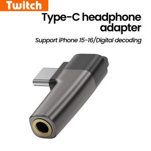 타입 C - 3.5MM 헤드폰 어댑터 90 ° 엘보 USB C-3.5mm 잭 오디오 컨버터 (아이폰호환 15  16  삼성호환